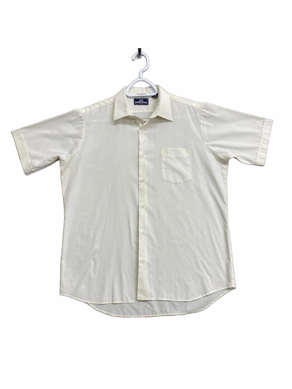 Y2K Heritage Canada Mens L 16 41cm Single Stitch Dress Shirt Cream Poly Cotton